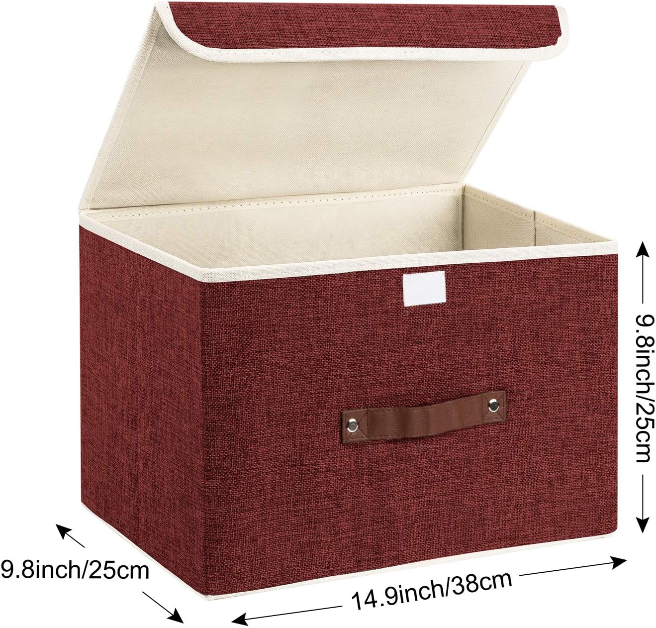 TYEERS Collapsible Storage Boxes, Washable Fabric Storage Bins with Lids, 14.9x9.8x9.8 inches, 2 Pack, Red Wine
