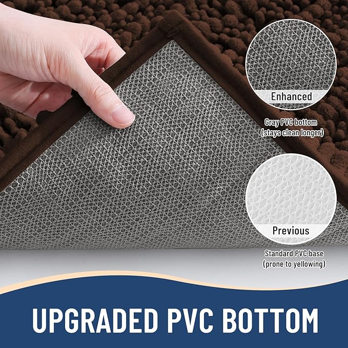 Arotive Luxury Chenille Bathroom Rug Mat, Extra Soft Thick Absorbent Shaggy Bath Rugs, Non-Slip Machine Wash Dry, Plush Bath Mats for Bathroom, Shower and Tub, 54x24, Brown