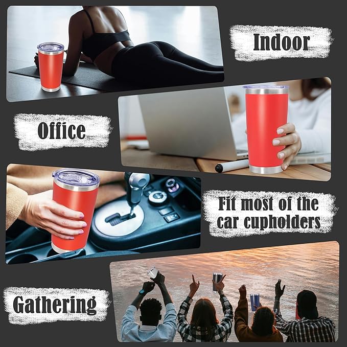 20 oz Tumbler Coffee Travel Tumblers Bulk with Lid Stainless Steel Double Wall Vacuum Insulated Mug Powder Coated Cups fit Car Cupholder for Hot and Cold - Red, 4Pack