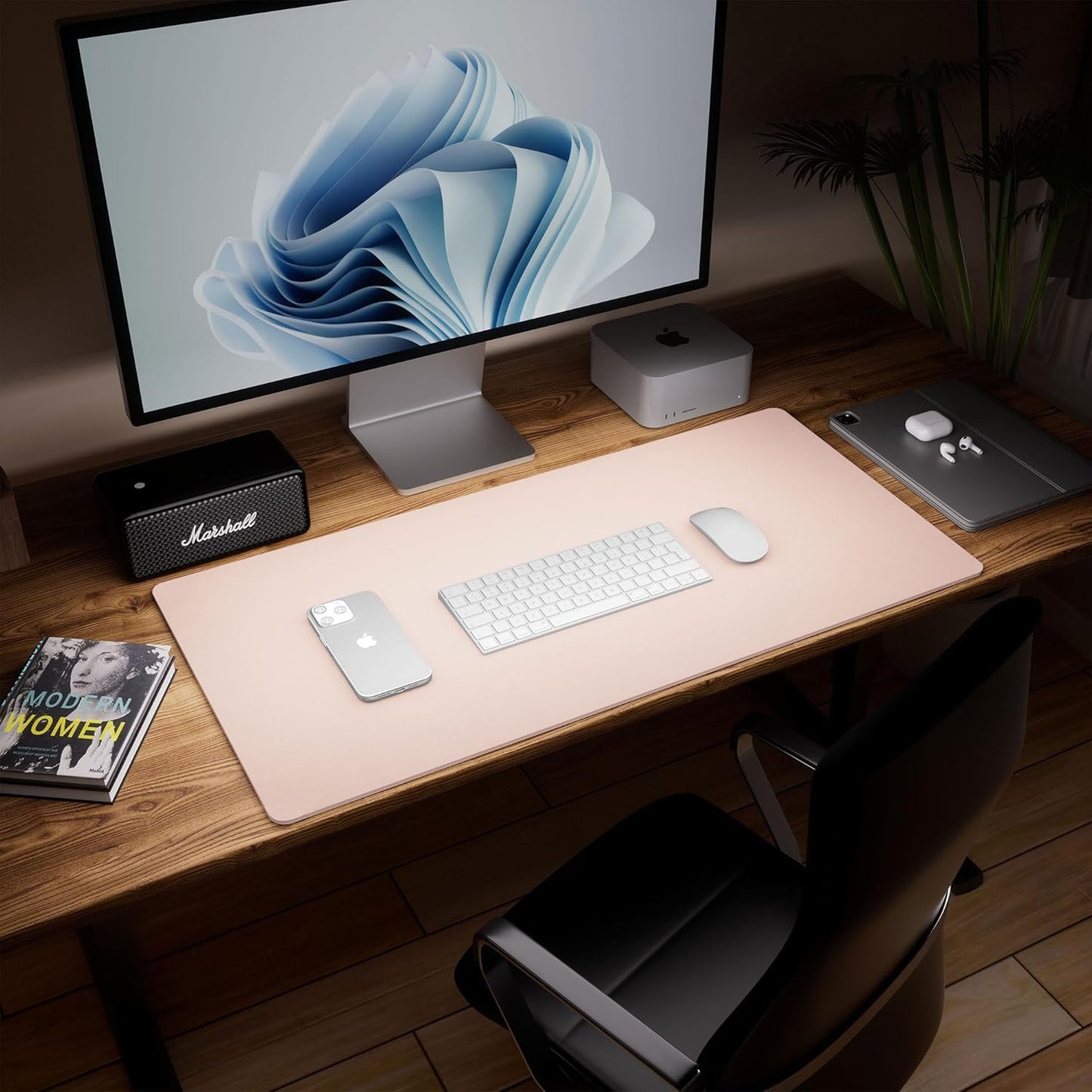 Aothia Double-Sided Desk Pad – 25.6"x13.7" Large Mouse Pad, Leather Desk Mat with Eco Cork Protector, Waterproof Desk Blotter for Office/Home (Pink)