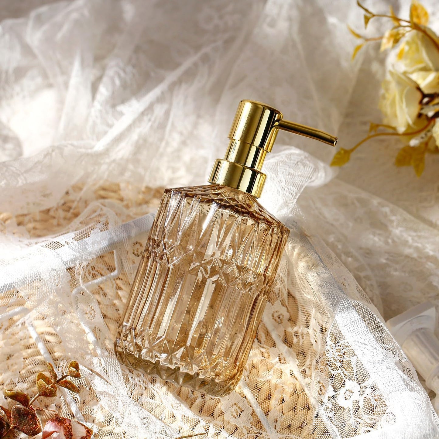 Soap Dispenser with Pump, Refillable Liquid Hand Soap Dish Soap Dispensers for Bathroom Counter, Kitchen Sink (Amber)