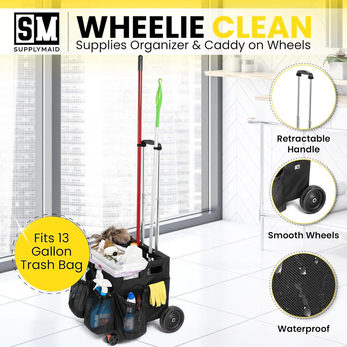 Wheelie Clean - Stair Climbing Cleaning Supplies Organizer & Caddy on Wheels