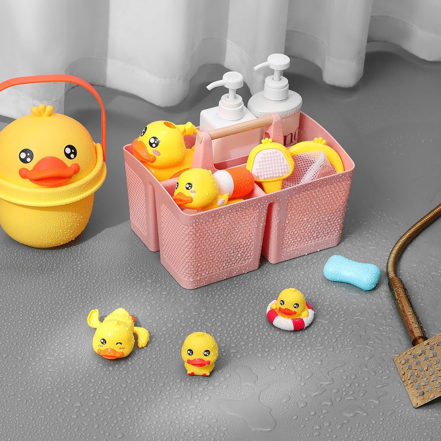 rejomiik Portable Shower Caddy Basket Plastic Cleaning Caddy Organizer Storage Tote with Handle for Bathroom, College, Dorm Room Essentials, Pink