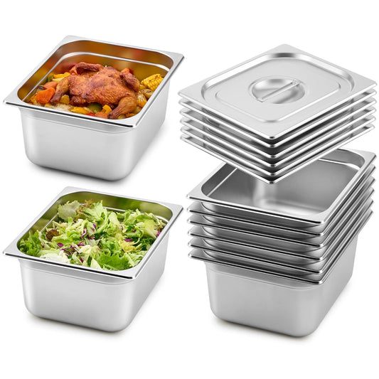WILPREP 6 Pack Hotel Pans NSF Listed, 1/2 Size 6 in Deep Steam Table Pans with Lids, Food Grade Stainless Steel Hotel, 10.6 qt Catering Food Storage for Buffets Events Restaurants