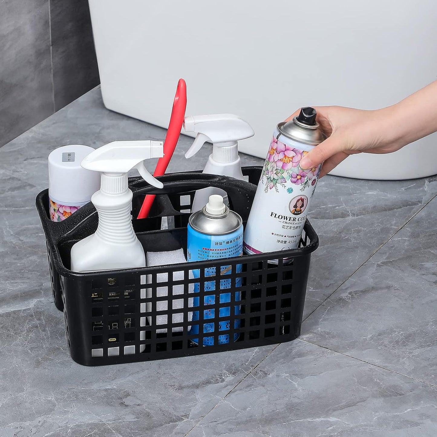 JiatuA Portable Shower Caddy Basket with Compartments Cleaning Supplies Organizer with Handle Plastic Storage Divided Tool Bin for Bathroom, Bedroom, Kitchen, College Dorm, Garden, Under Sink, Black