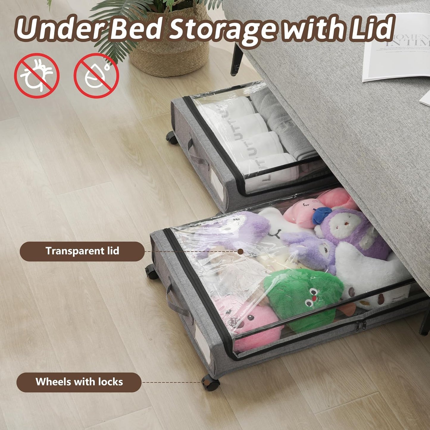 UnderBed Storage Containers, UnderBed Shoe Storage with Wheels, Under Bed Drawers for Clothes Book Blankets, Dorm Bedroom Organizer