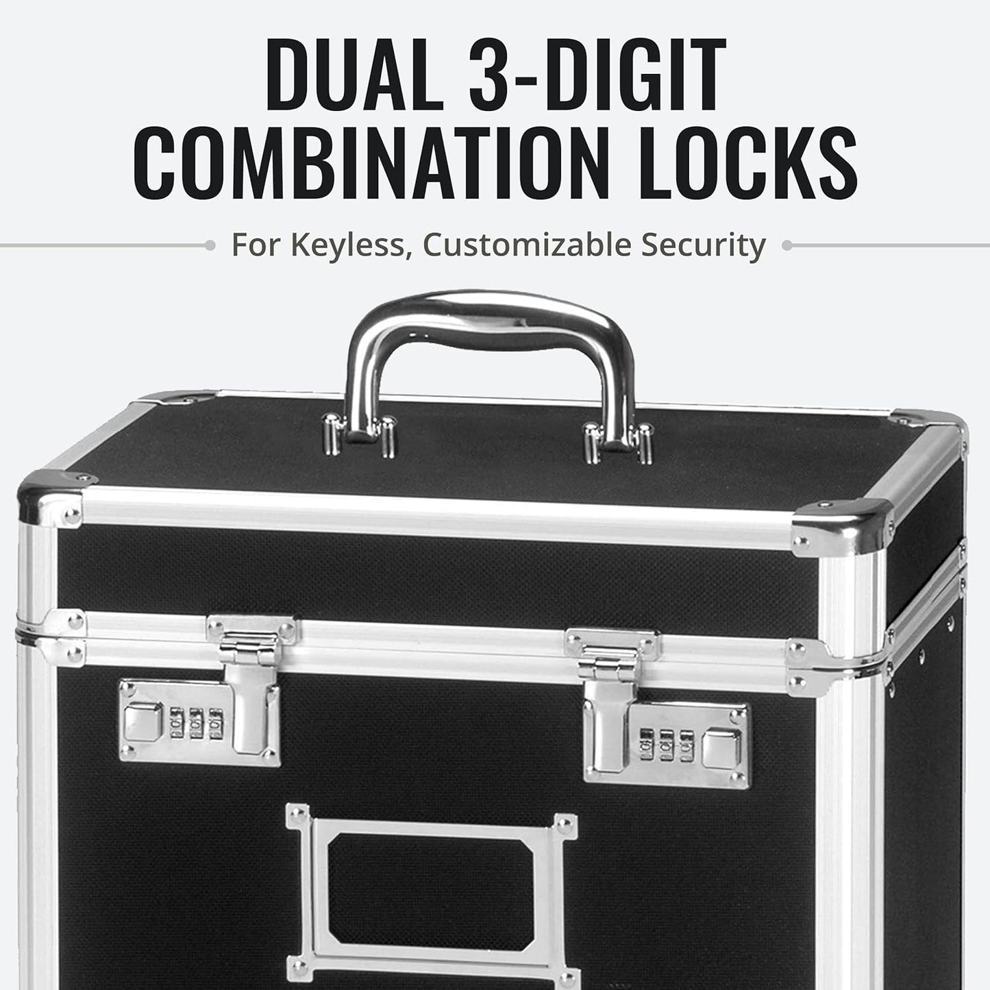 Vaultz Locking File Organizer Box - 13.5 x 13.25 x 10.5 Inch Large, Portable Locking Storage Box for Filing Letters & Documents w/Combination Lock, Black