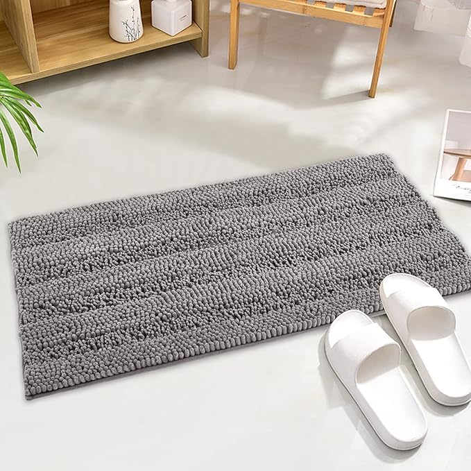 KGORGE Light Gray Bathroom Rugs - Non Slip Absorbency Machine Washable Ultra Soft Kitchen Mats for Shower Tub Bedroom Home Decoration Floor Rug, 47" W x 17" L, 1Pc