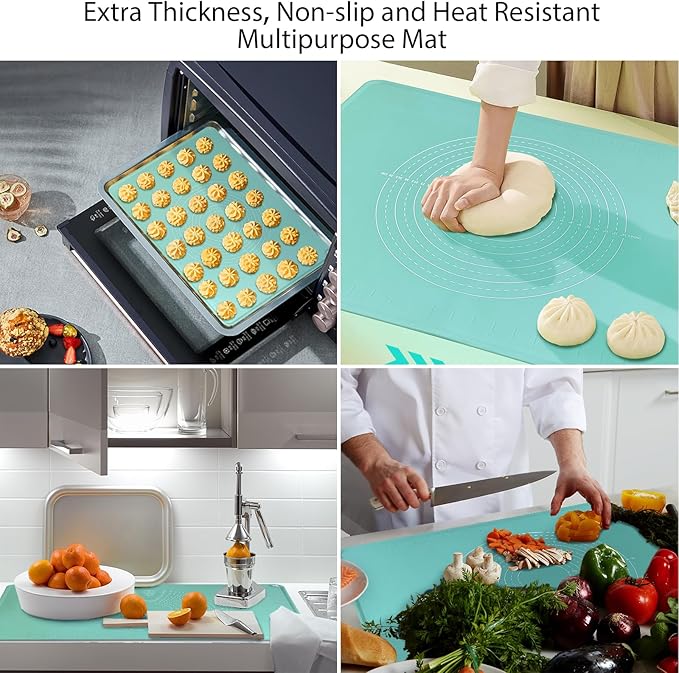 24"X16" Silicone Baking Mat Extra Large Non-stick Pastry Mat with High Edge, Dough Rolling Board for Pastry, Macarons, Pies, Bread, Cookies, Pizza, Fondant, Pasta, Food Grade Silicone Baking Supplies