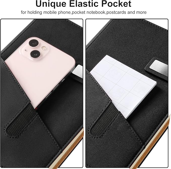 A5 Lined Leather Notebook and Pen Set with Gift Box, 240 Pages Refillable Journal with Pocket and Magnetic Buckle, Hardcover Daily Diary for Men and Women Business Travel Personal Writing- Black