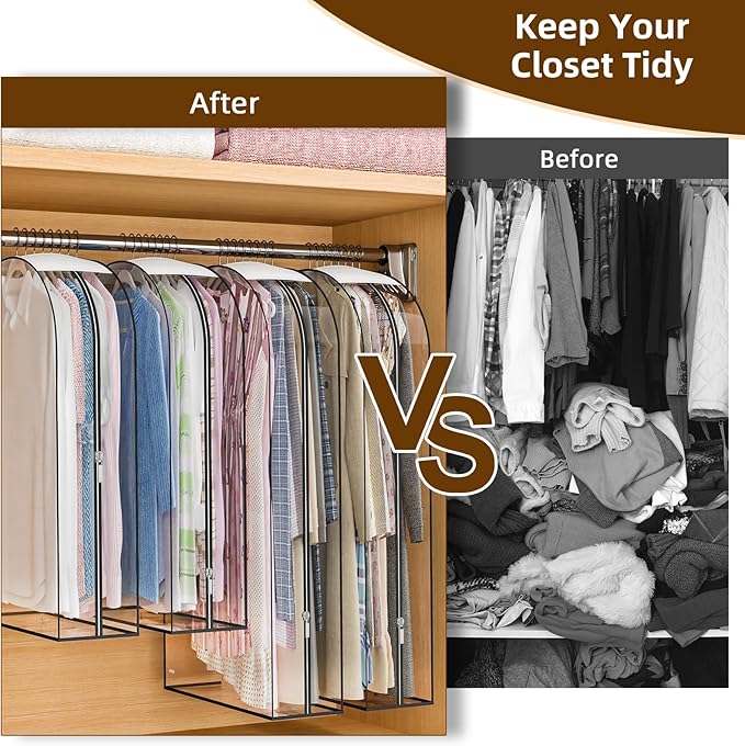 Upgraded Thickened Clear Garment Bags for Hanging Clothes 4 Packs (40 & 50 inch), 10“ Gusseted Clothes Hanging Storage Bags for Closet, Shirts, Coats, Dresses