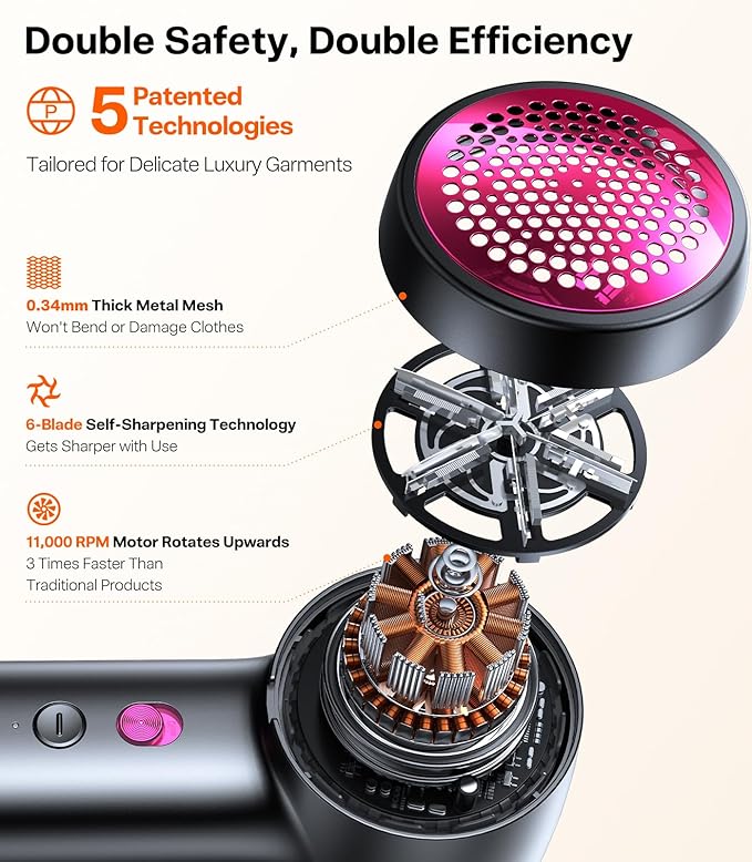 TORRAS Rechargeable Fabric Shaver Electric Lint Remover 3-Speed Remove Fuzz, Pilling for Cashmere, Wool, Clothes, Sweater, Coat, Furniture, Clothes depiller with Replacement Blades