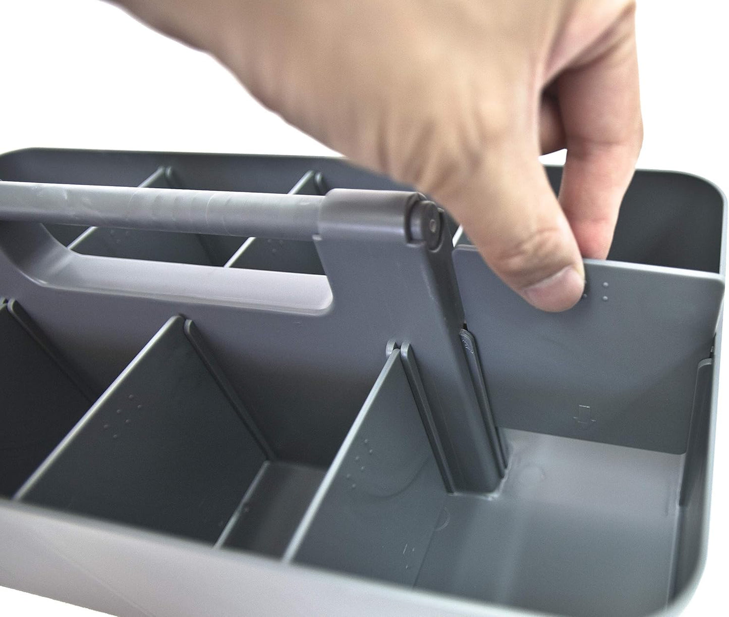 New Plastic Portable Makeup Organizer Caddy Tote Divided Basket Bin with Handle, for Bathroom Storage - Holds Blush Makeup Brushes, Made In USA (Orion Gray)