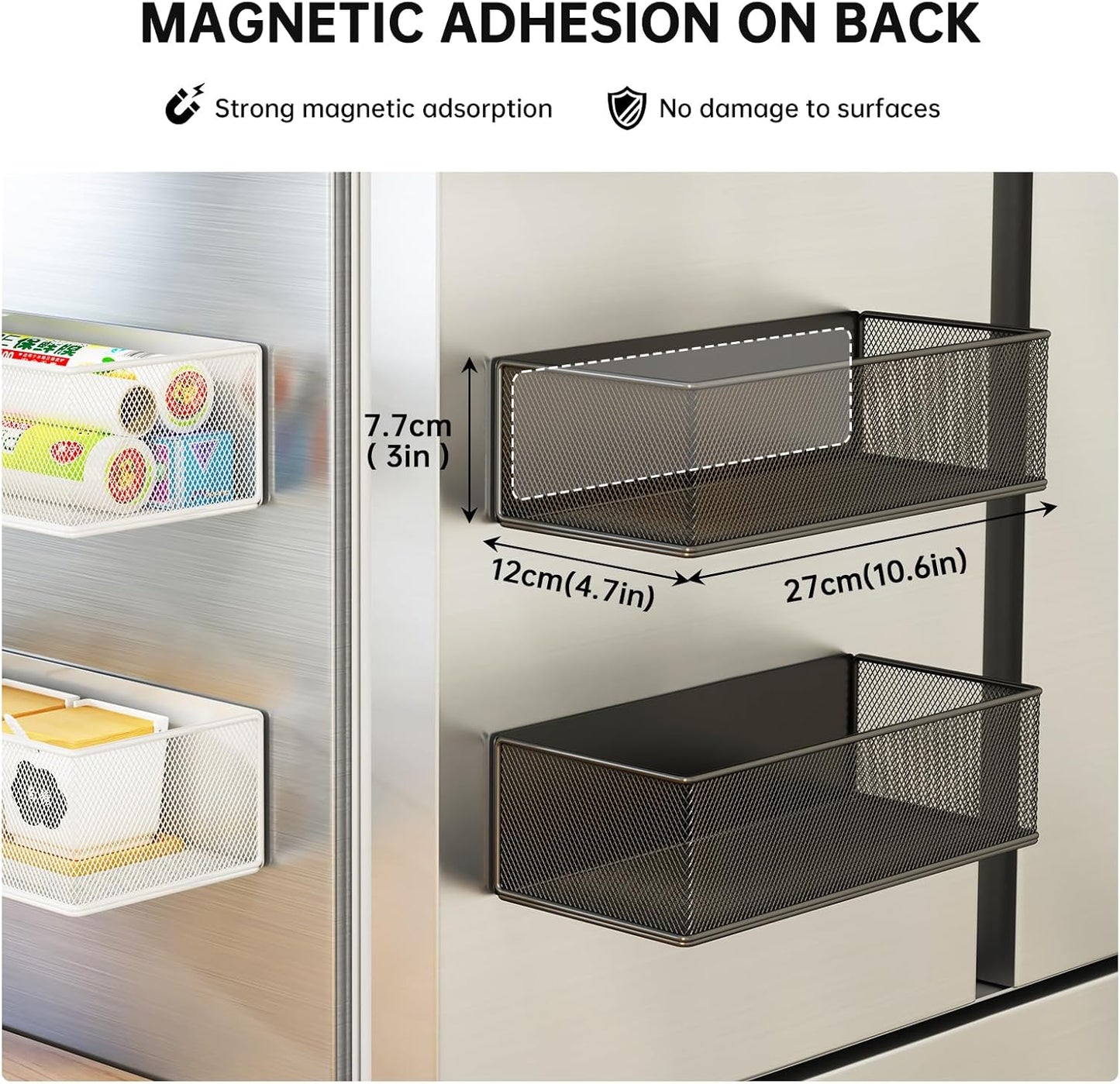 Magnetic Shelf for Washing Machine, Washer Dryer Shelf, Magnetic Lint Bin for Laundry Room, Spice Rack, Magnetic Basket Organizer for Laundry Kitchen, 1 Pack (Black, 10.63''L*4.72''W*3.03''H)