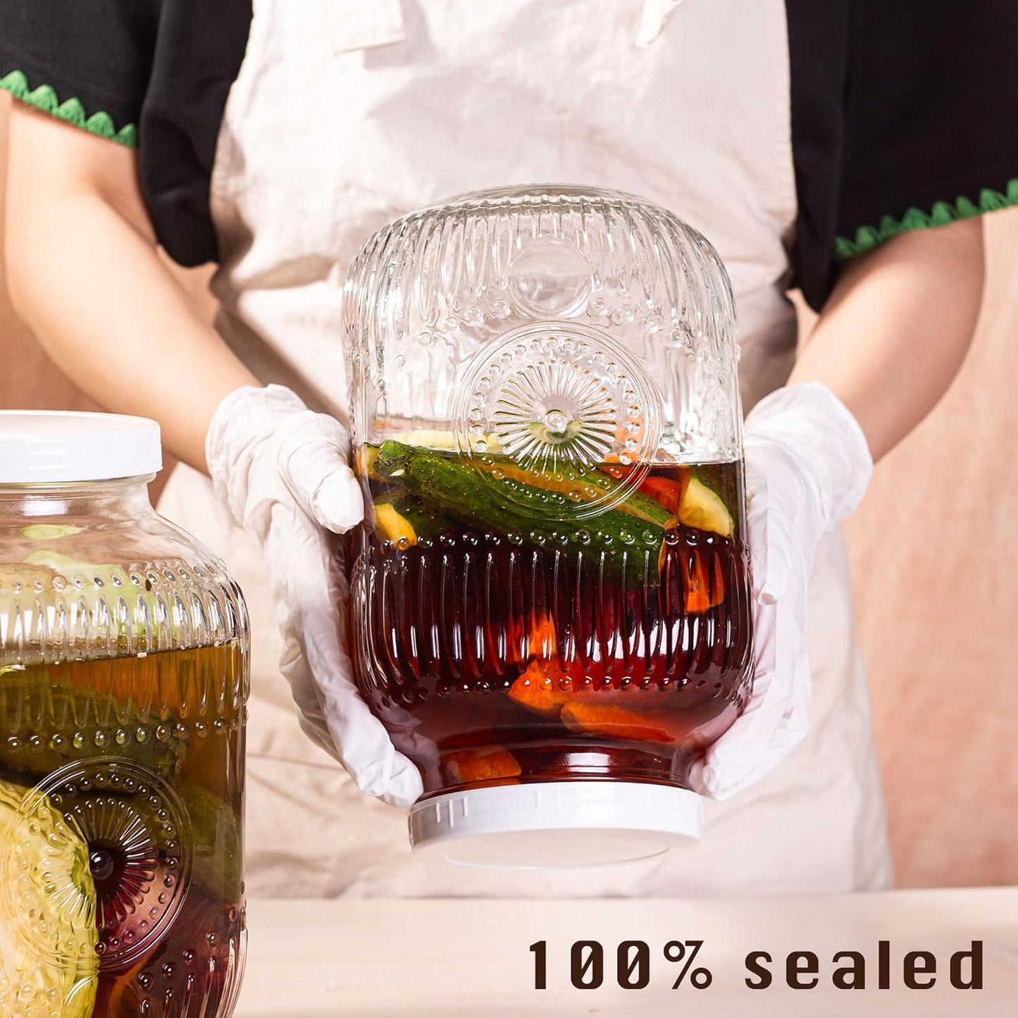 Amzcku 2 Pack 1 Gallon Glass Jar with Lid Wide Mouth, Large Mason Jar with Airtight Screw Lid and Handle, Glass storage containers, Cookie, Candy, Kombucha and fermention