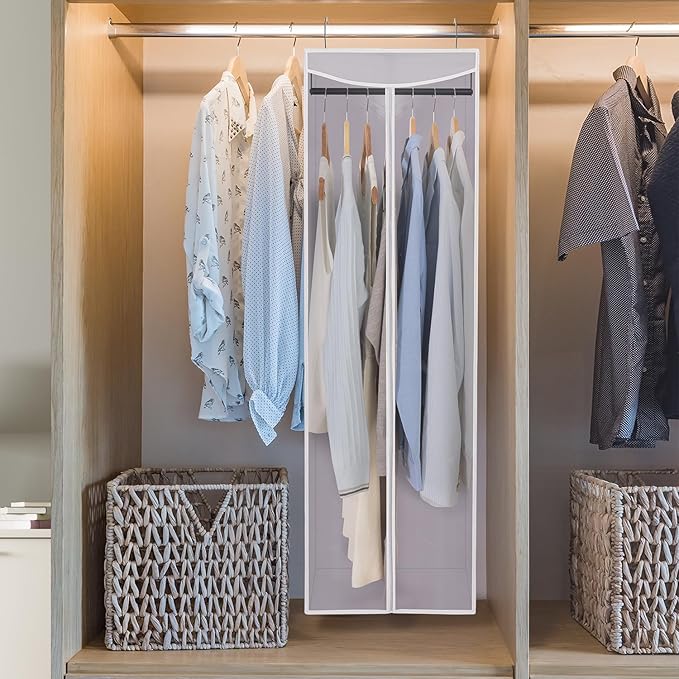 STORAGE MANIAC 2-Pack Hanging Garment Bag Zipper Cover with Sealed Clear Window, Long Garment Cover for Closet Storage Wardrobe Clothes Protector, Large Garment Storage Bag for Dresses,Suits, Grey