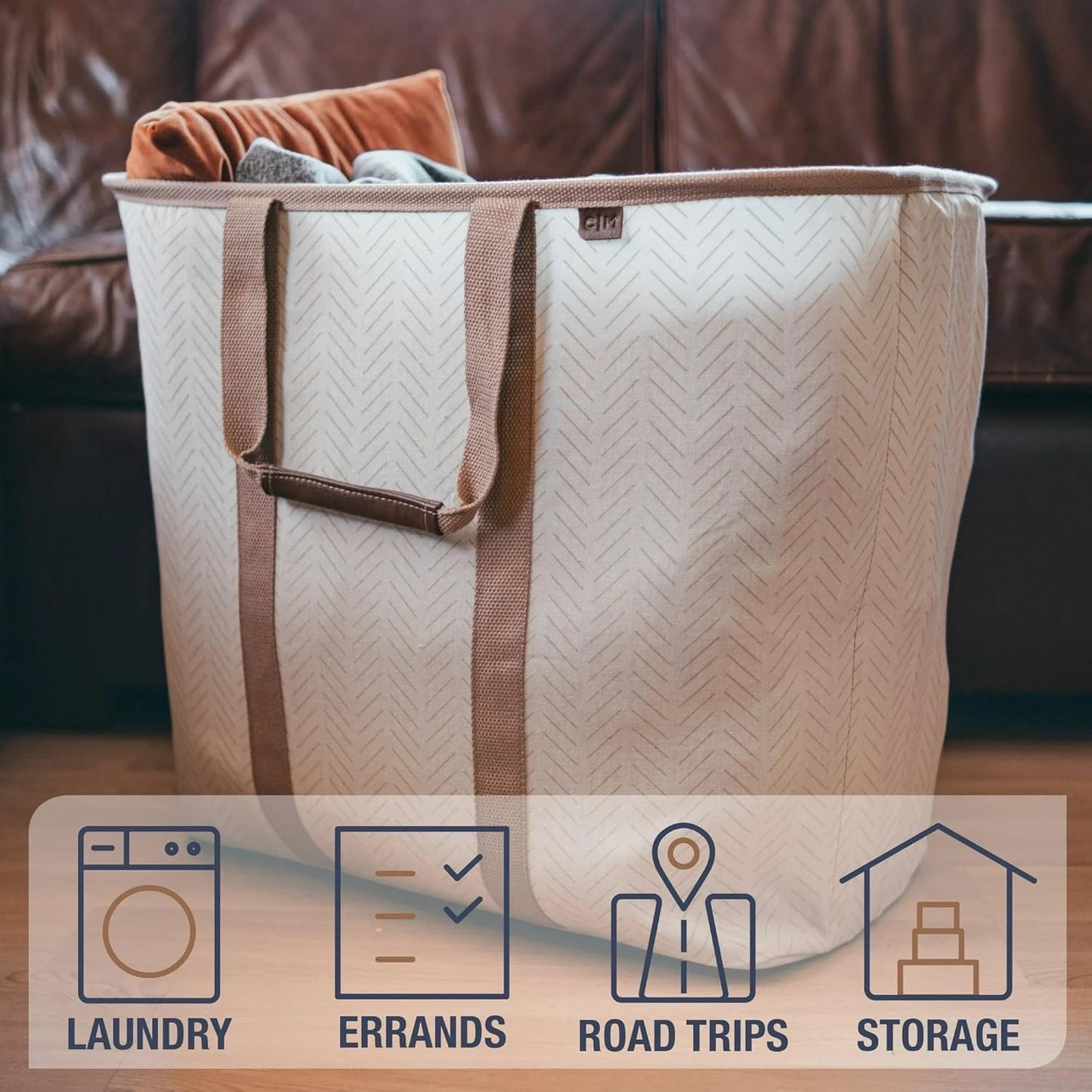 CleverMade Collapsible Laundry Caddy - LUXE Mocha 2-Pack 64L - Foldable Storage Organization Container for Clothes Laundry Room Storage Solution