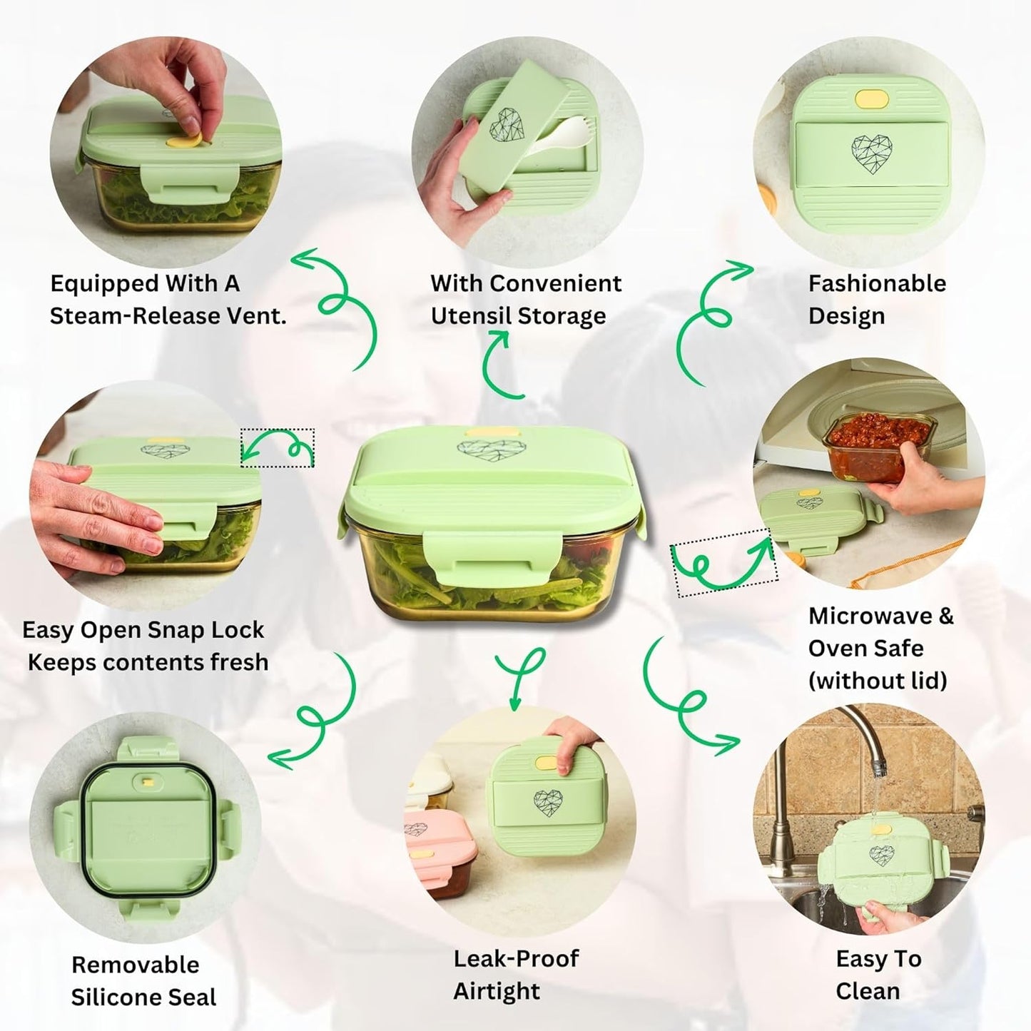 Ai Love Peace Soup Container with Dual Lids,26 oz Borosilicate Glass Lunch Box | Leakproof Lid+ Microwave &Safe Freezer Lid, Stackable,Glass Meal Prep Food Storage,Perfect for Work & Soup Lovers Gift.