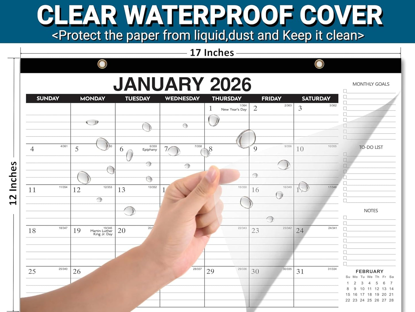 Desk Calendar 2026-2027 - 18-Month Large Desk/Wall Calendar, Jan 2026 - June 2027, 17" x 12", Thick Paper, Large Ruled Blocks, Clear Plastic Cover – Perfect for Home School & Office Organization