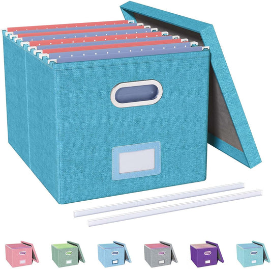 Oterri File Organizer with Lid, File Box, File Cabinet for Letter File Folder Storage, Hanging File Organizer for Office/Decor/Home,Document Organizer, 1 Pack,Calamine Blue+Cobalt Green-Box Only