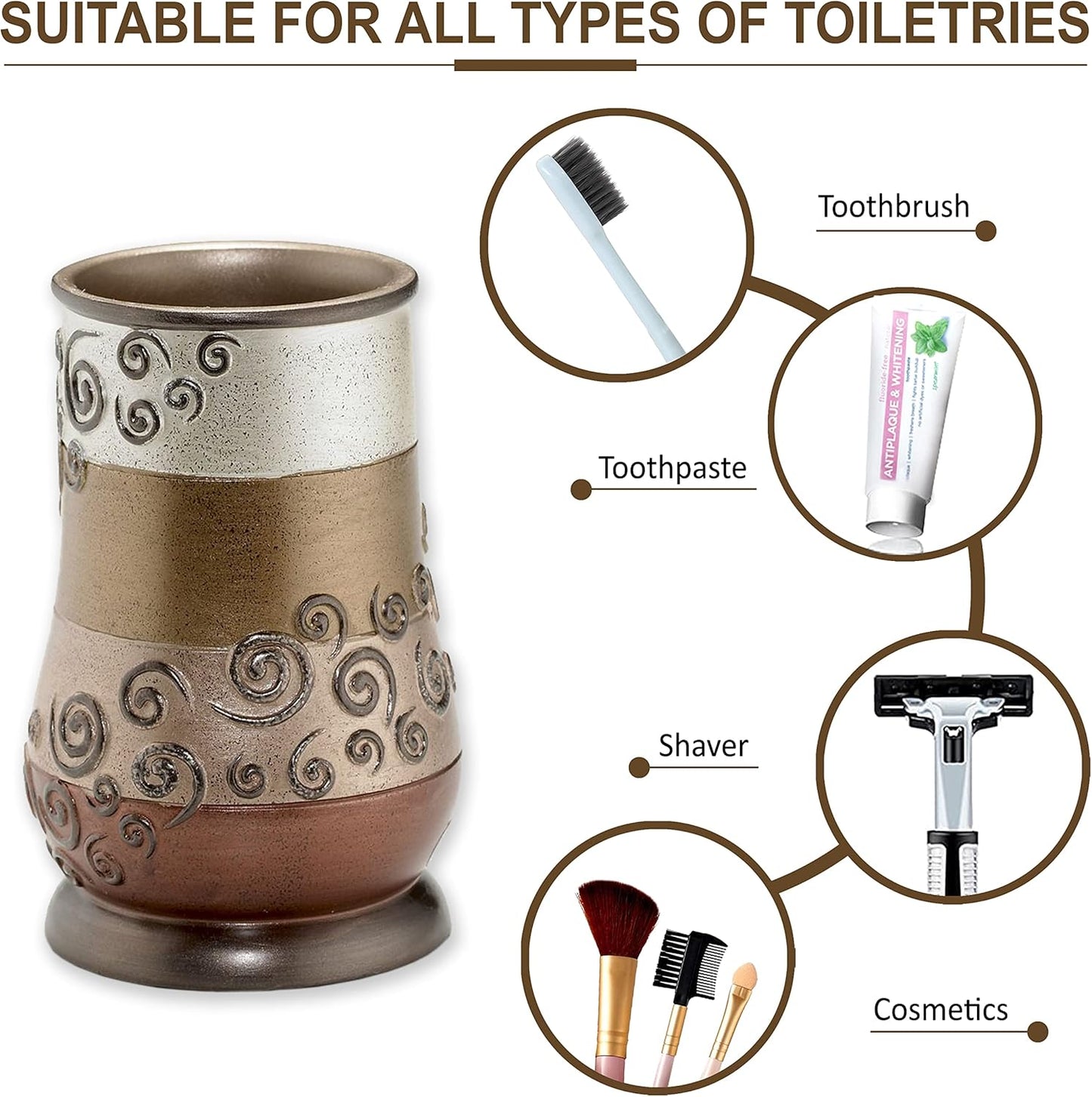 Zahari Home 4pc Miramar Bathroom Accessories Sets Lotion Pump, Tumbler, Tooth Brush Holder and Soap Dish Unique Design Multi Color Bathroom Set