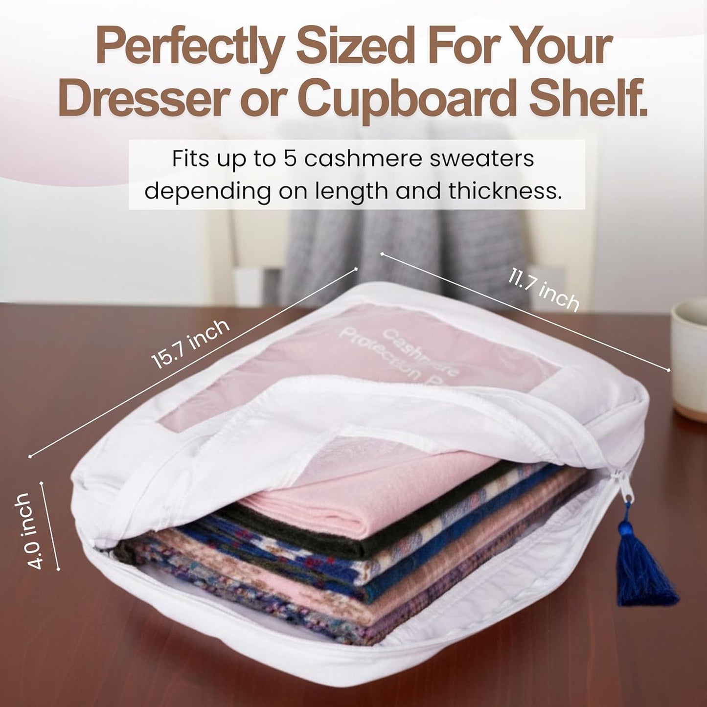 The Cashmere Choice Cashmere Sweater Storage Bags – 100% Cotton Breathable Clothes Protection Bag – XL