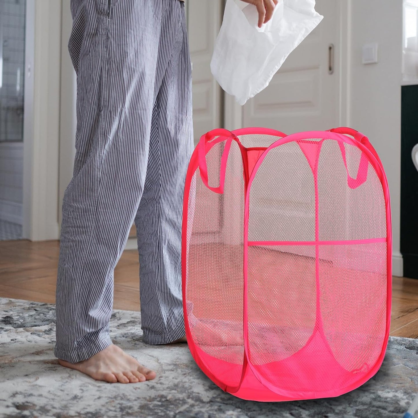 Foldable Mesh Popup Laundry Hamper,Laundry Basket Easy to Open and Fold for Dorm,Travel, College Dorms, and More (2 pink)