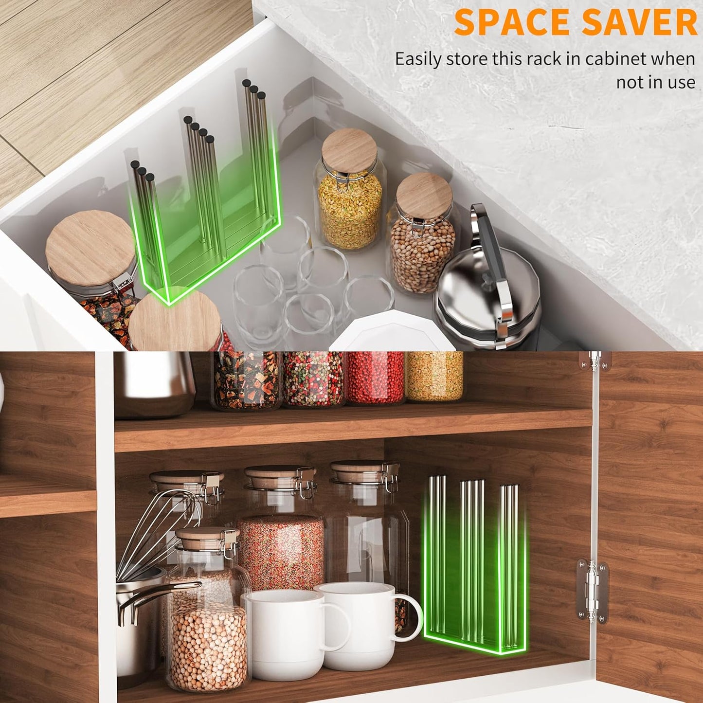 Foldable Baby Bottle Drying Rack-10 Poles Water Bottle Organizer for Cups,Travel Mugs,Silicone Bags- Collapsible Stainless Steel Bottle Rack Dryer (Silver)