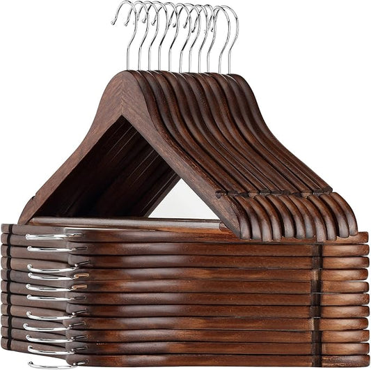 AMKUFO Wooden Hangers 20 Pack Wood Suit Hanger Non Slip Coat Hangers with Smooth Fnish Cut Notches 360° Swivel Hook Clothes Hangers for Jeans Pants Jackets Shirts Dresses, Walnut