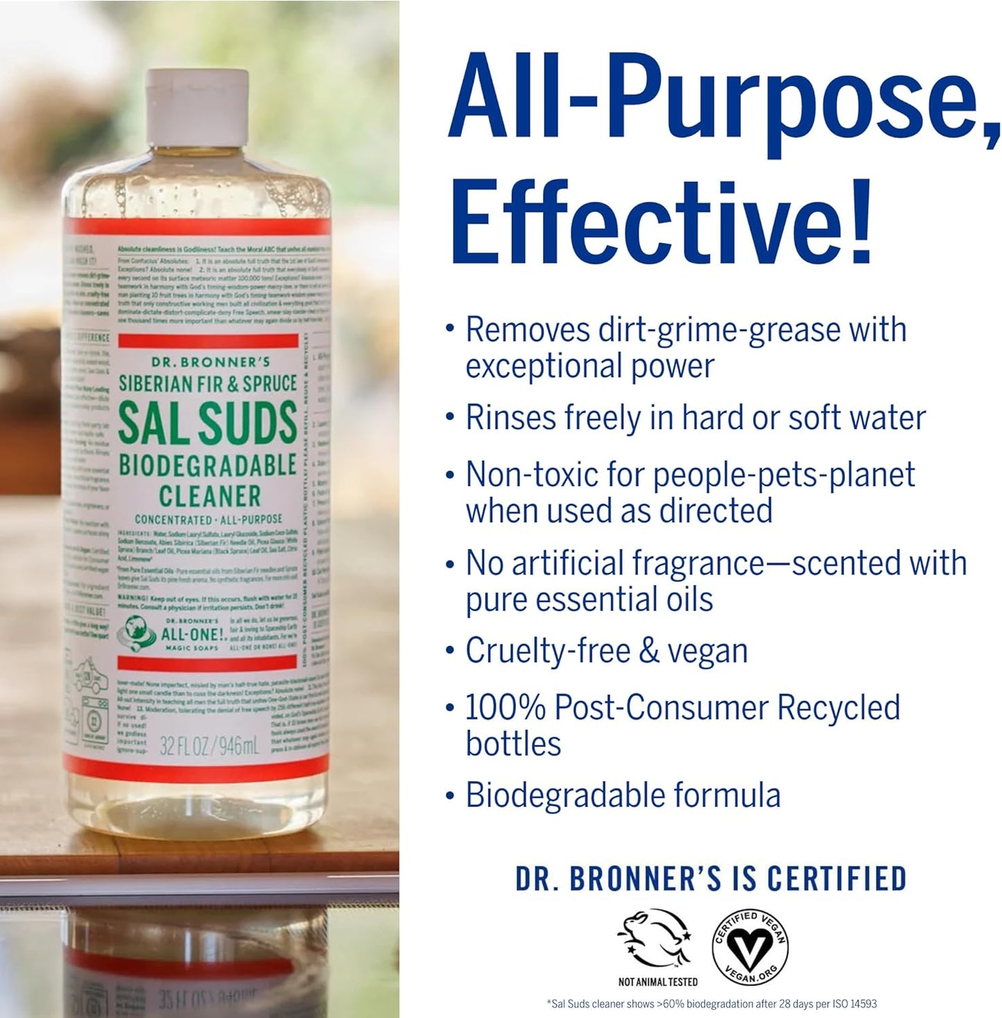 Dr. Bronner's - Sal Suds Biodegradable Cleaner (32oz, 2-Pack) – Concentrated All Purpose Cleaning Solution & Mop Soap, For Floors, Laundry & Dishes – Powerful Formula Made with Plant-Based Surfactants