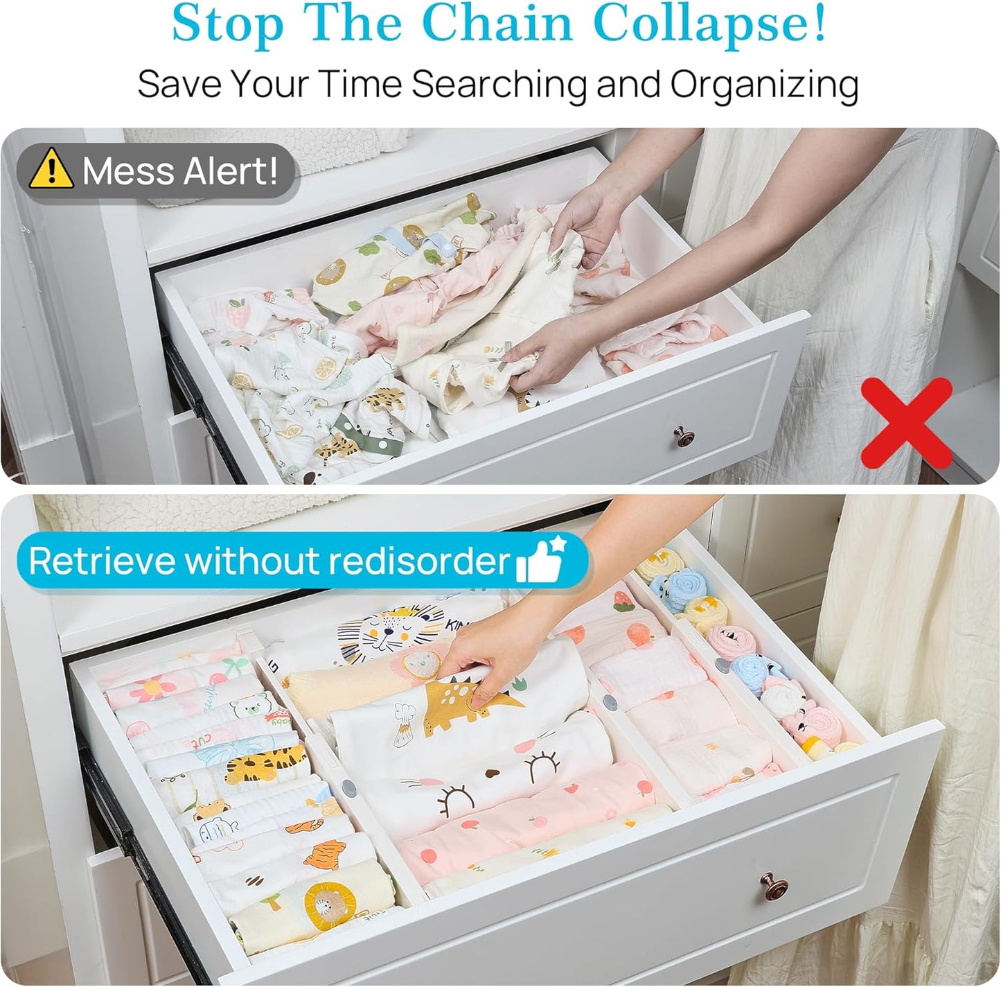 Vtopmart 16 Pack Drawer Dividers for Clothes, 4" High 11.6"-17" Adjustable Expandable Dresser Drawer Organizer, Plastic Drawers Separator for Dresser, Baby Clothes, Underwear, Kitchen & Office Storage