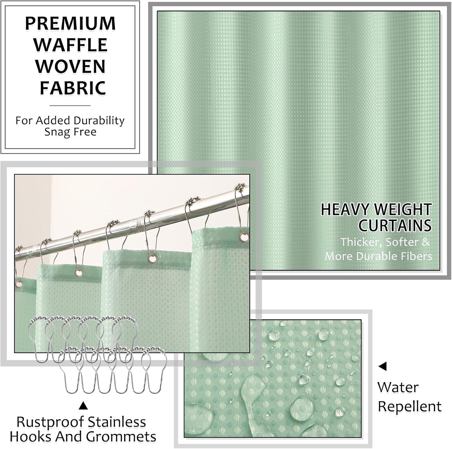 8-Piece Light Green Bathroom Set - Resin Bathroom Accessories Sets Complete with Shower Curtain and Rugs, Soap Dispenser, Toothbrush Holder, Tumbler & Vanity Organizer