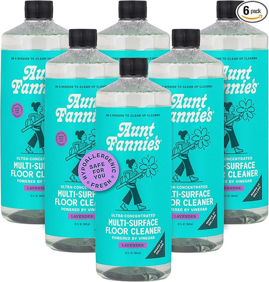 Aunt Fannie's Ultra Concentrated Floor Cleaner Vinegar Wash, Multi-Surface Solution Mopping, Makes 16 Gallons, Lavender Scent, 32 oz. (Pack of 6)
