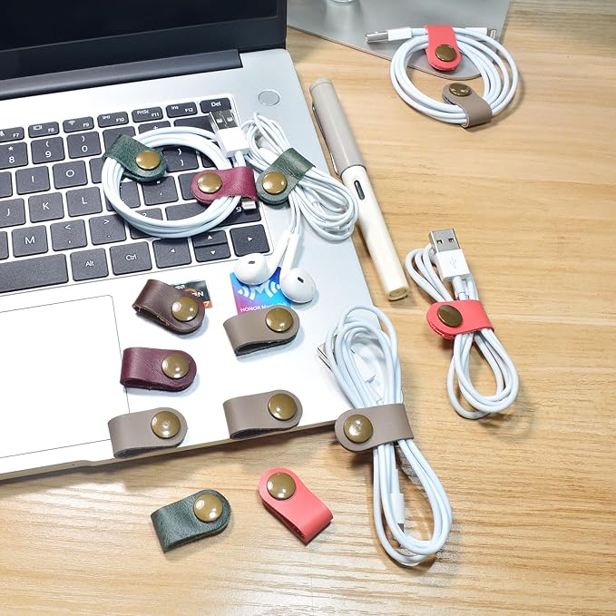 CAILLU Stocking Stuffers for men 10 Pack Cord Organizer,Cord Holder,Cable Clips Leather,Cable Organizer USB Holder,Wire Organizer,Cord Keeper,Ties Mens Cord Organizer Stocking Stuffers