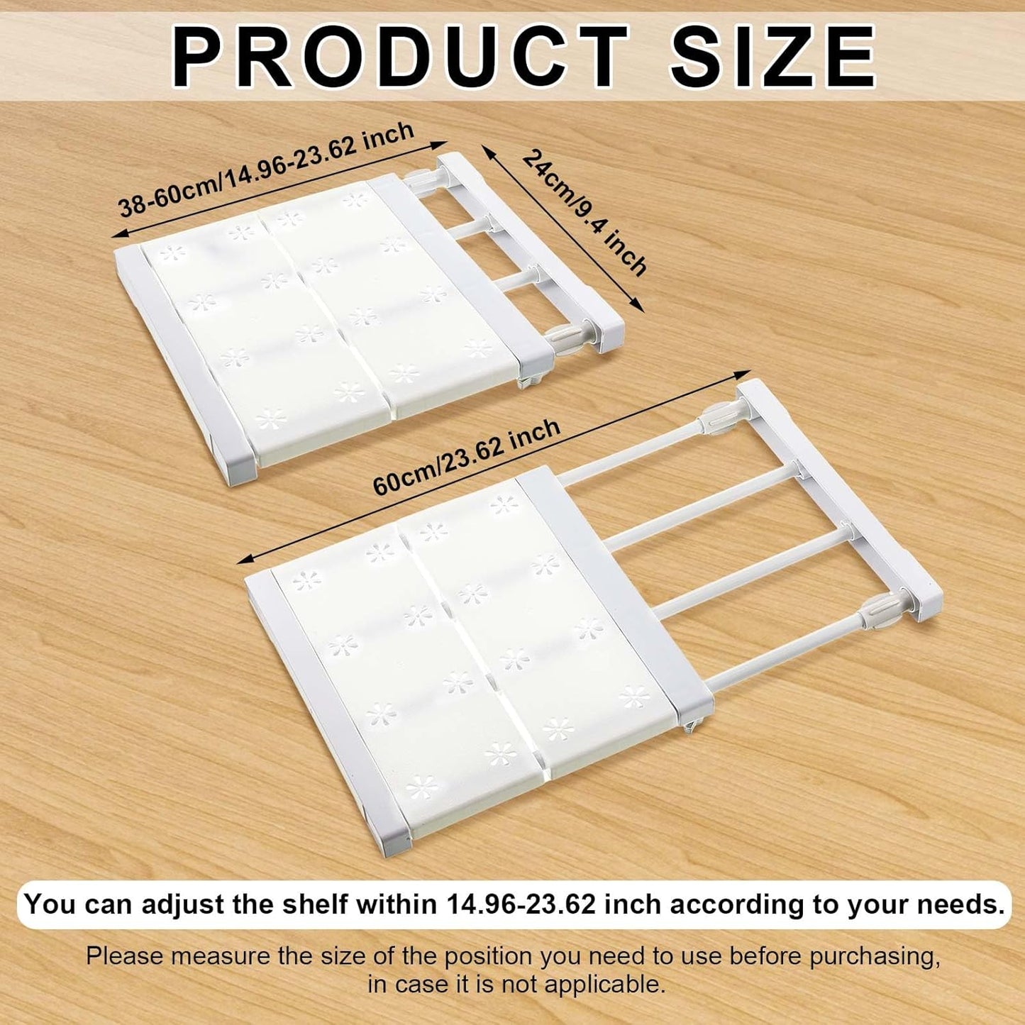 Gerrii 4 Pcs Closet Tension Shelf Rod Expandable Shelf Locker Organizer Adjustable Metal Storage Rack Scalable Layered Divider Separator for Cabinet Wardrobe Kitchen Bathroom (14.96''-23.62'')