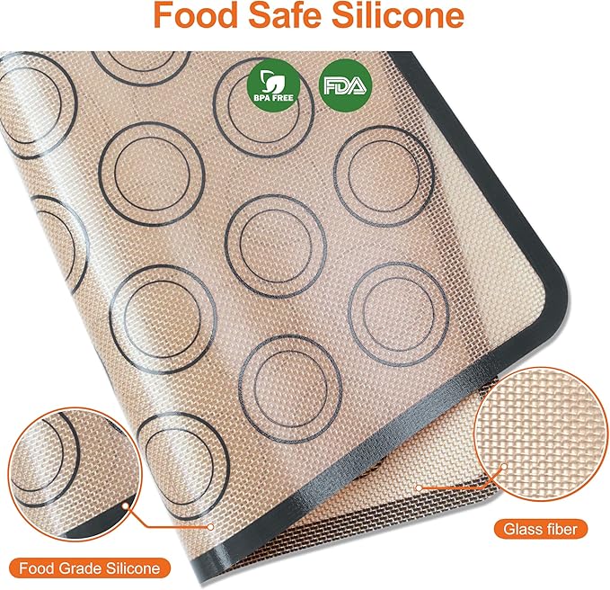 HOOMIL Macaron Silicone Baking Mats 2-Pack, 13" x 9" Quarter Sheet Size Macaron Silicone Mat, Non-Stick, Reusable, Food Safe Baking Mat - Brown+Gray