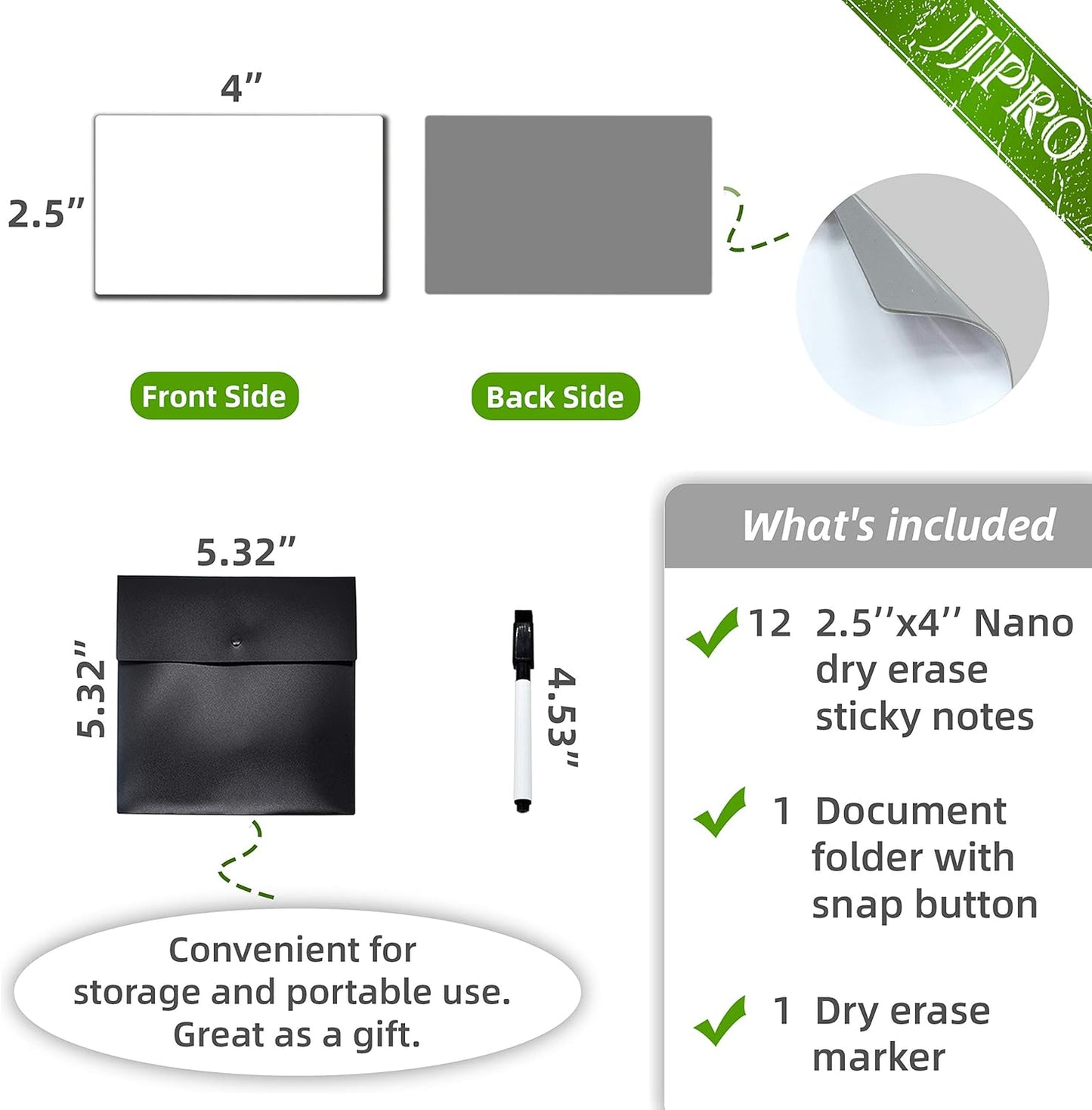 Dry Erase Sticky Notes. Reusable Whiteboard Stickers 4"x2.5" 12 Pack. Suitable for All Smooth Surface. Great for Labels, Lists, Reminders and Decals. Washable, Removable