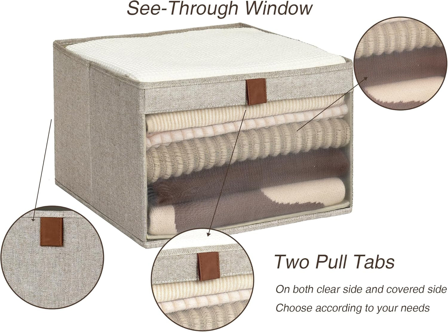 StorageWorks Closet Storage Bins, Extra Large Storage Baskets with Clear Window and Handles, Foldable Fabric Organizer for Clothes, Shelves, Brown and Beige, 3 Pack