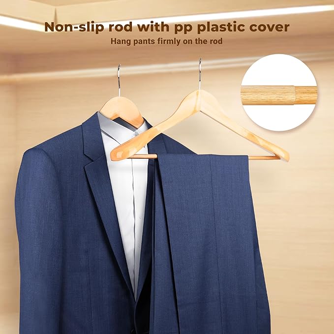 Coat Hanger 8-Pack, MEQUTION Wood Hangers Trouser Hangers Extra Wide Shoulder Wooden Hangers for Heavy Coat, Sweater, Skirt, Suit, Pants, Retro Finish (Natural)