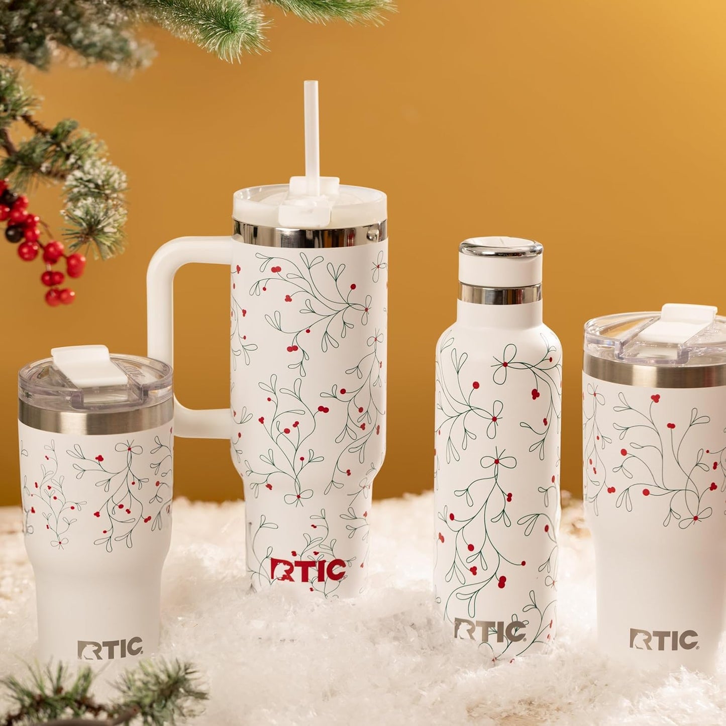 RTIC 20oz Essential Tumbler with Lid, Ceramic Lined, Insulated, Stainless Steel, Metal, Double Wall Vacuum-Insulation, Travel Cup for Iced Coffee, Tea, Hot and Cold Drink, Mistletoe