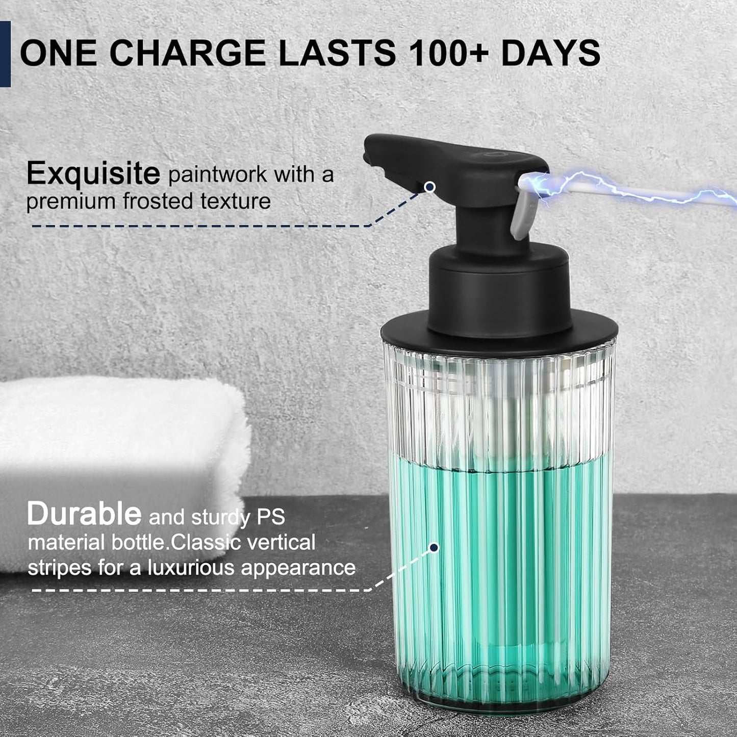 Automatic Soap Dispenser Liquid Touchless: 9oz Black Acrylic - Rechargeable Electric Smart 3 Level Adjustable Auto Hand Soap Dispenser - Dish Bathroom Kitchen