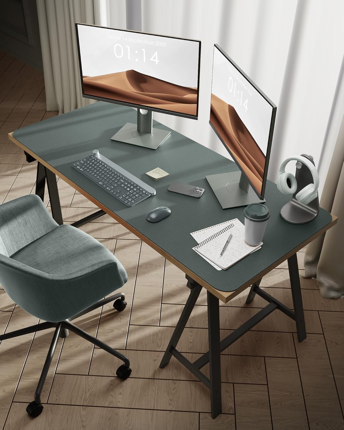 YSAGi Leather Desk Protector, Office Mat, Large Mouse Mat, Non-Slip PU Leather Blotter, Laptop Desk Pad, Waterproof Writing Pad for Office and Home (Dark Green, 47.2" x 23.6")