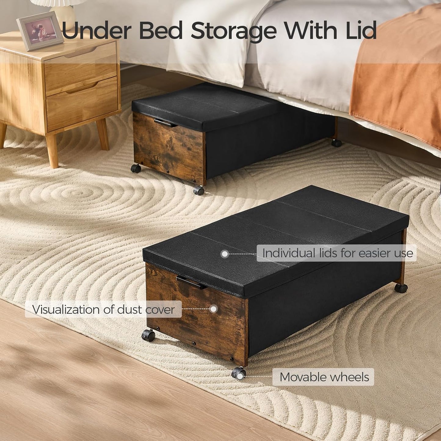 Under Bed Drawers on Wheels, XXXXL Size, UnderBed Storage with Wheels, Wooden Under Bed Storage, Heavy Duty, Patented Design