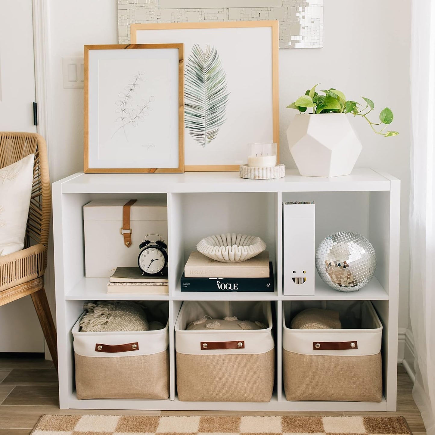 OrganiHaus Extra Large Fabric Storage Baskets for Shelves 3 Pack, 16x13in Closet Storage Bins for Shelves, Canvas Baskets for Organizing, Linen Closet Organizers, Cloth Basket, Beige/Off-White