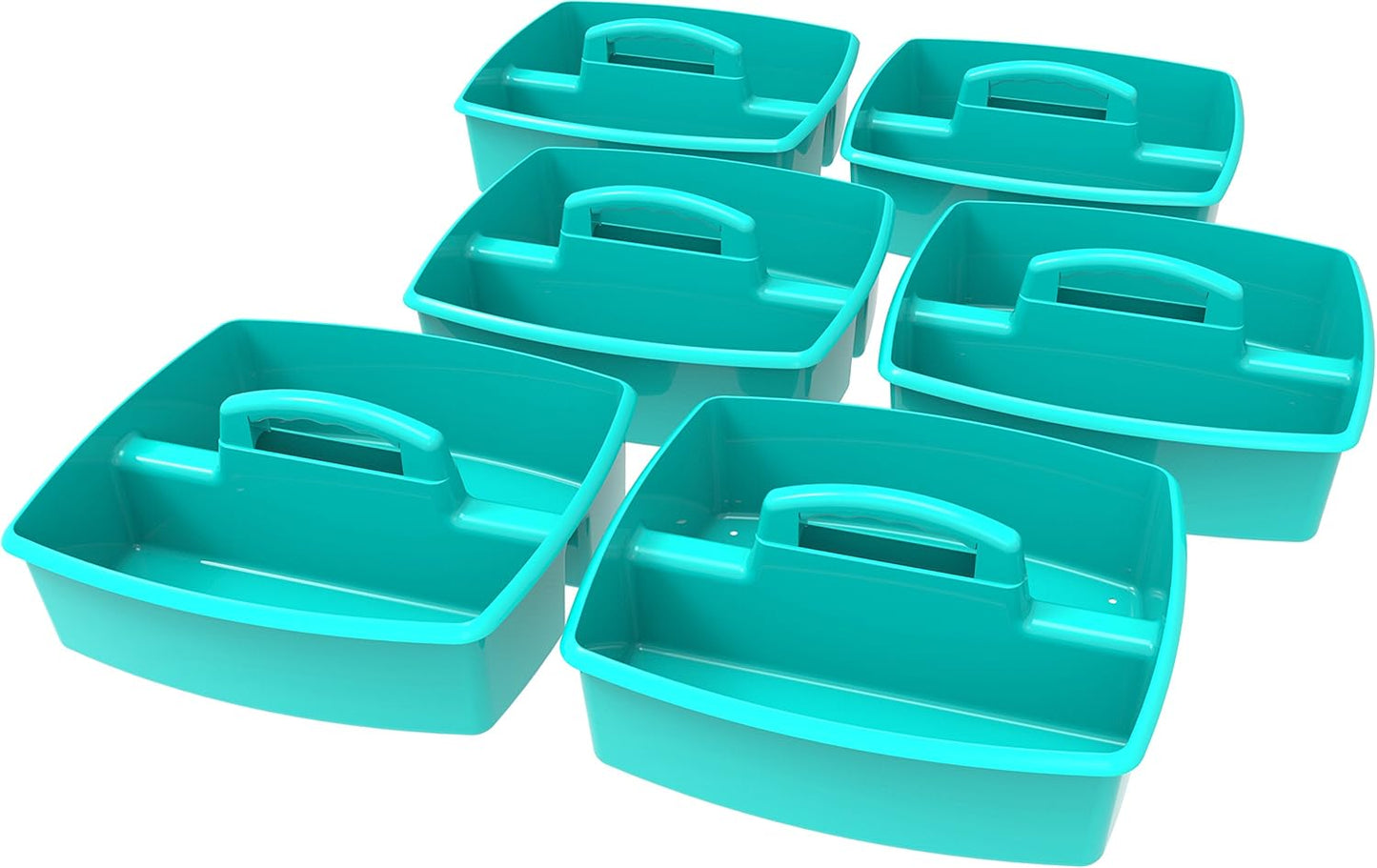 Storex 2-Compartment Large Caddy – Multipurpose Classroom Organizer with Handle, Teal, 6-Pack (00959U06C)