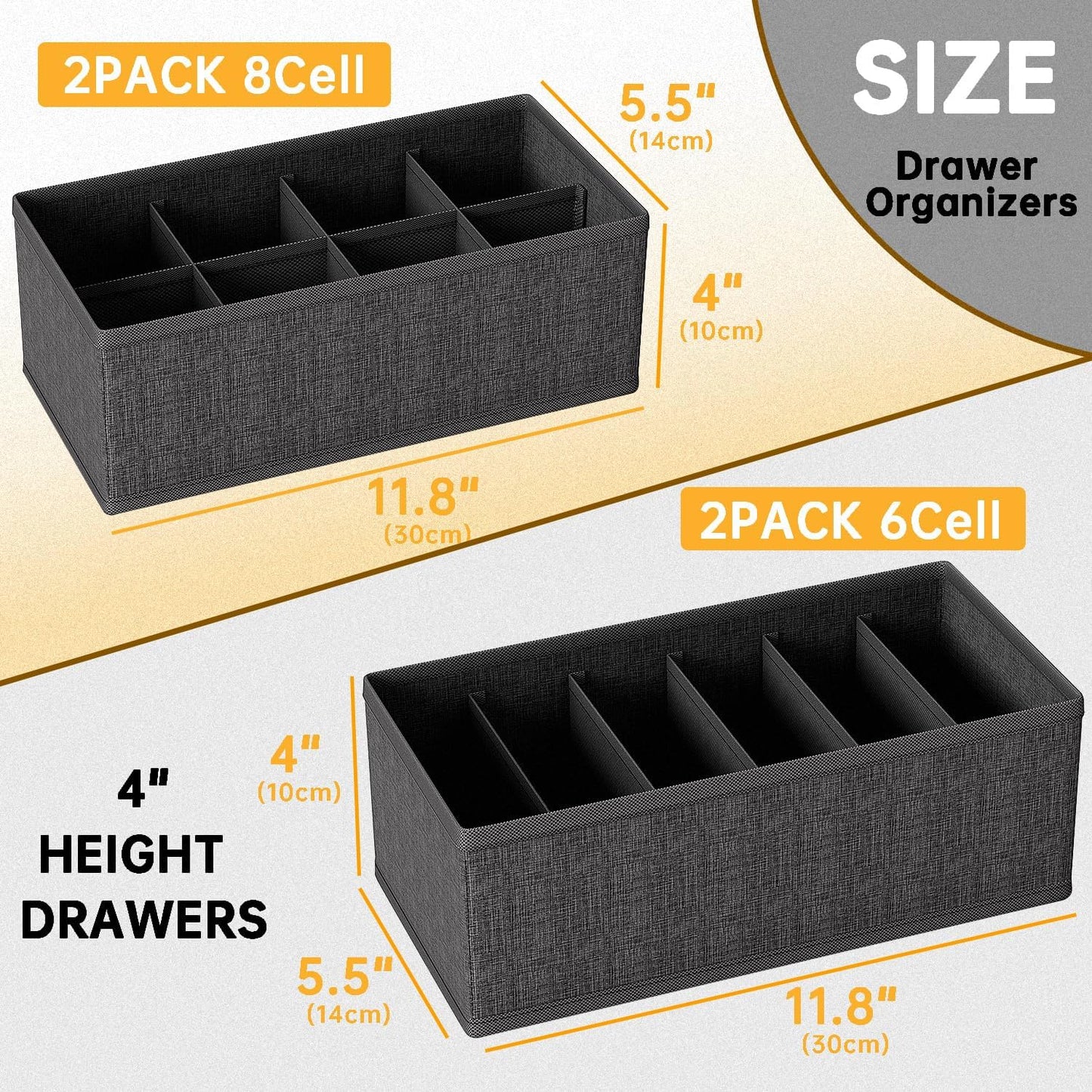 4 PACK Sock Underwear Drawer Organizer Dividers, Collapsible Cabinet Closet Storage Boxes for Clothes, Socks, Lingerie, Underwear, Tie, Belt,Bedroomedroom