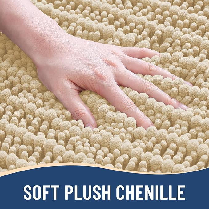 Arotive Luxury Chenille Bathroom Rug Mat, Extra Soft Thick Absorbent Shaggy Bath Rugs, Non-Slip Machine Wash Dry, Plush Bath Mats for Bathroom, Shower and Tub, 30x17, Cream Beige