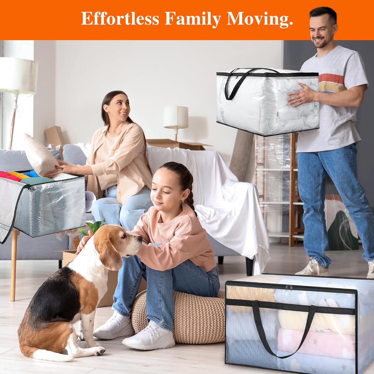 Vieshful 5 Pack 60L Clear Storage Bags with Zipper and Handles, Tear-Resistant Foldable Plastic Storage and Organizers for Clothes, Bedding, Duvets, Toys, for Closet & Moving