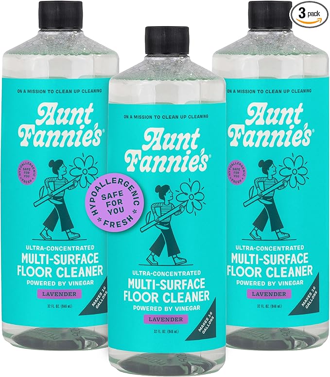 Aunt Fannie's Ultra Concentrated Floor Cleaner Vinegar Wash, Multi-Surface Solution For Mopping, Makes 16 Gallons, Lavender Scent, 32 oz. (Pack of 3)
