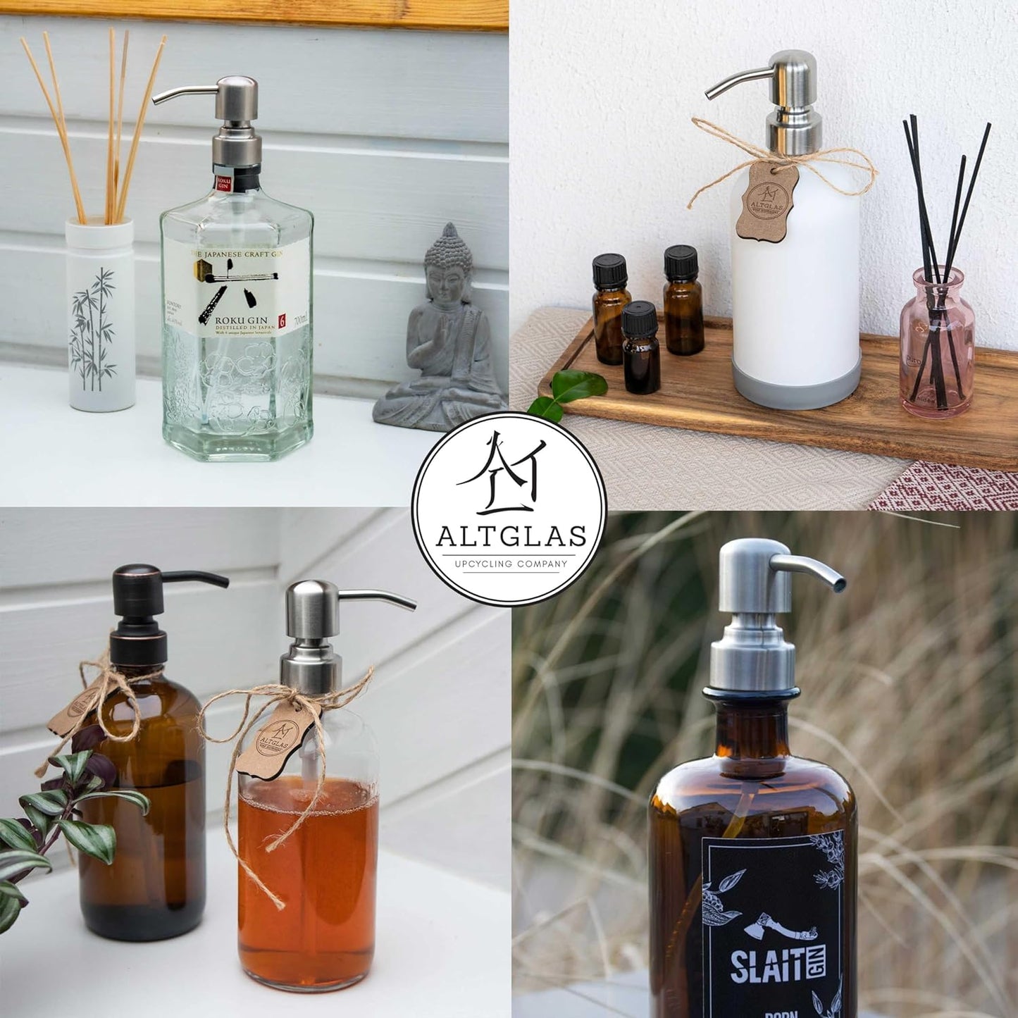 ALTGLAS Stainless Steel Soap Pump 'Zagreb' as Replacement for Liquid Hand Soap Dispensers and Bottle Upcycling (Silver Brushed) - Fits e.g. Jack Bottle